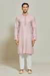 Arihant Rai Sinha_Pink Kurta  Aligadhi Pant Art Silk Print Sheesh Jaal Set _Online_at_Aza_Fashions