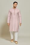 Buy_Arihant Rai Sinha_Pink Kurta  Aligadhi Pant Art Silk Print Sheesh Jaal Set _Online_at_Aza_Fashions