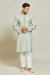 Buy_Arihant Rai Sinha_Green Kurta  Aligadhi Pant Art Silk Print Mughal Jaal Set _at_Aza_Fashions