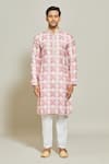 Buy_Arihant Rai Sinha_Pink Kurta  Aligadhi Pant Art Silk Print Mughal Helix Maze Set _Online_at_Aza_Fashions