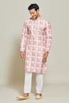 Shop_Arihant Rai Sinha_Pink Kurta  Aligadhi Pant Art Silk Print Mughal Helix Maze Set _Online_at_Aza_Fashions