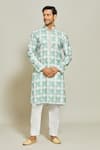 Buy_Arihant Rai Sinha_Green Kurta  Aligadhi Pant Art Silk Abstract Helix Maze Set _at_Aza_Fashions