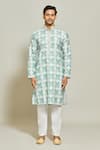 Buy_Arihant Rai Sinha_Green Kurta  Aligadhi Pant Art Silk Abstract Helix Maze Set _Online_at_Aza_Fashions