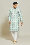 Shop_Arihant Rai Sinha_Green Kurta  Aligadhi Pant Art Silk Abstract Helix Maze Set _Online_at_Aza_Fashions