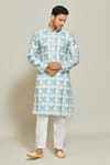 Buy_Arihant Rai Sinha_Blue Kurta  Aligadhi Pant Art Silk Synodic Helix Maze Set _at_Aza_Fashions