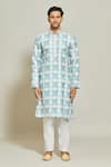 Buy_Arihant Rai Sinha_Blue Kurta  Aligadhi Pant Art Silk Synodic Helix Maze Set _Online_at_Aza_Fashions