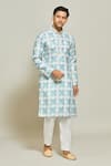 Shop_Arihant Rai Sinha_Blue Kurta  Aligadhi Pant Art Silk Synodic Helix Maze Set _Online_at_Aza_Fashions