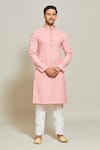 Buy_Arihant Rai Sinha_Pink Kurta  Aligadhi Pant Art Silk Print Vine Swerve Set _at_Aza_Fashions