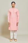 Buy_Arihant Rai Sinha_Pink Kurta  Aligadhi Pant Art Silk Print Vine Swerve Set _Online_at_Aza_Fashions