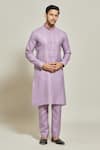 Buy_Arihant Rai Sinha_Purple Premium Linen Cotton Pintux Yoke Kurta Set _at_Aza_Fashions