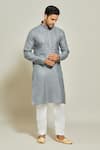 Buy_Arihant Rai Sinha_Grey Kurta Premium Linen  Pant Art Silk Pintux Yoke Plain Set _at_Aza_Fashions