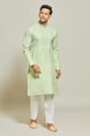 Shop_Arihant Rai Sinha_Green Kurta Premium Linen  Pant Art Silk Pintux Yoke Solid Set _Online_at_Aza_Fashions