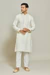 Buy_Arihant Rai Sinha_Cream Kurta Premium Linen  Pant Art Silk Pintux Stripe Set _at_Aza_Fashions