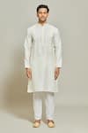 Arihant Rai Sinha_Cream Kurta Premium Linen  Pant Art Silk Pintux Stripe Set _Online_at_Aza_Fashions