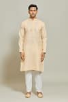 Buy_Arihant Rai Sinha_Beige Kurta Premium Linen  Pant Art Silk Pintux Applique Set _Online_at_Aza_Fashions