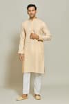 Shop_Arihant Rai Sinha_Beige Kurta Premium Linen  Pant Art Silk Pintux Applique Set _Online_at_Aza_Fashions