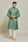 Buy_Arihant Rai Sinha_Green Kurta Premium Linen  Pant Art Silk Solid Pintux Yoke Set_at_Aza_Fashions