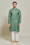 Arihant Rai Sinha_Green Kurta Premium Linen  Pant Art Silk Solid Pintux Yoke Set_Online_at_Aza_Fashions