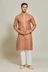 Buy_Arihant Rai Sinha_Brown Kurta Premium Linen  Pant Art Silk Pintux Placket Set _at_Aza_Fashions