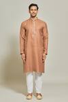 Arihant Rai Sinha_Brown Kurta Premium Linen  Pant Art Silk Pintux Placket Set _Online_at_Aza_Fashions