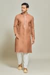 Buy_Arihant Rai Sinha_Brown Kurta Premium Linen  Pant Art Silk Pintux Placket Set _Online_at_Aza_Fashions