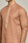 Shop_Arihant Rai Sinha_Brown Kurta Premium Linen  Pant Art Silk Pintux Placket Set _Online_at_Aza_Fashions