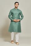 Buy_Arihant Rai Sinha_Green Kurta Premium Linen  Pant Art Plain Pintux Placket Set _at_Aza_Fashions