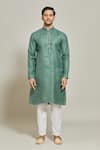 Arihant Rai Sinha_Green Kurta Premium Linen  Pant Art Plain Pintux Placket Set _Online_at_Aza_Fashions