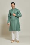 Buy_Arihant Rai Sinha_Green Kurta Premium Linen  Pant Art Plain Pintux Placket Set _Online_at_Aza_Fashions