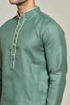 Shop_Arihant Rai Sinha_Green Kurta Premium Linen  Pant Art Plain Pintux Placket Set _Online_at_Aza_Fashions