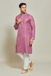 Buy_Arihant Rai Sinha_Purple Premium Linen Cotton Solid Plain Pintux Placket Kurta _at_Aza_Fashions