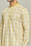 Shop_Arihant Rai Sinha_Yellow Kurta Cotton Aligadhi Pant Art Silk Print Sequin Embellished Set _Online_at_Aza_Fashions