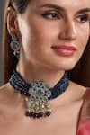Buy_HRISHA_Green Pearls, Metallic Thread Floral Kundan And Polki Embellished Necklace Set _at_Aza_Fashions