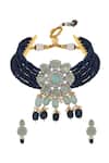Shop_HRISHA_Green Pearls, Metallic Thread Floral Kundan And Polki Embellished Necklace Set _at_Aza_Fashions