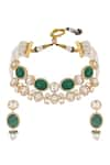 Shop_Hrisha Jewels_Green Moissanite Kundan Geometric Embellished Necklace Set _at_Aza_Fashions