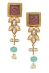 Shop_Samyukta Singhania_Gold Plated Jadau Geometric Cutwork Dangler Earrings _at_Aza_Fashions