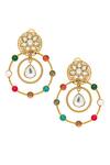 Shop_Samyukta Singhania_Gold Plated Zari, Stones Circular Ornamented Embellished Earrings _at_Aza_Fashions