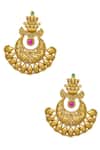 Shop_Nazaakat By Samara Singh_Gold Plated Zari Goddess Laxmi Carved Temple Earrings _at_Aza_Fashions