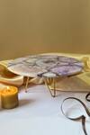 Shop_Cotton Indya_Purple Agate Stone And Metal Round Cake Stand_Online_at_Aza_Fashions