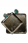 Shop_Cotton Indya_Green Metal, Agate Stone Embellished Tray 2 Pcs Set_at_Aza_Fashions