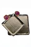 Shop_Cotton Indya_Pink Metal, Agate Stone Embellished Tray 2 Pcs Set_at_Aza_Fashions