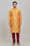 Arihant Rai Sinha_Orange Kurta Slub Silk Woven Chevron Set _Online_at_Aza_Fashions