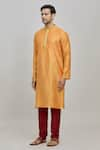 Buy_Arihant Rai Sinha_Orange Kurta Slub Silk Woven Chevron Set _Online_at_Aza_Fashions