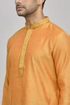 Shop_Arihant Rai Sinha_Orange Kurta Slub Silk Woven Chevron Set _Online_at_Aza_Fashions