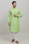 Buy_Arihant Rai Sinha_Green Poly Cotton Plain Mandarin Collar Kurta Set _at_Aza_Fashions