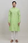 Arihant Rai Sinha_Green Poly Cotton Plain Mandarin Collar Kurta Set _Online_at_Aza_Fashions