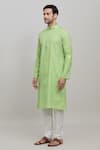 Buy_Arihant Rai Sinha_Green Poly Cotton Plain Mandarin Collar Kurta Set _Online_at_Aza_Fashions