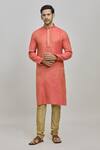 Buy_Arihant Rai Sinha_Pink Polyester, Cotton Embroidery Flower Woven Kurta Set _at_Aza_Fashions