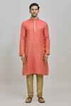 Arihant Rai Sinha_Pink Polyester, Cotton Embroidery Flower Woven Kurta Set _Online_at_Aza_Fashions