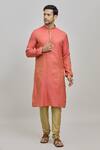 Arihant Rai Sinha_Pink Polyester, Cotton Embroidery Flower Woven Kurta Set _at_Aza_Fashions